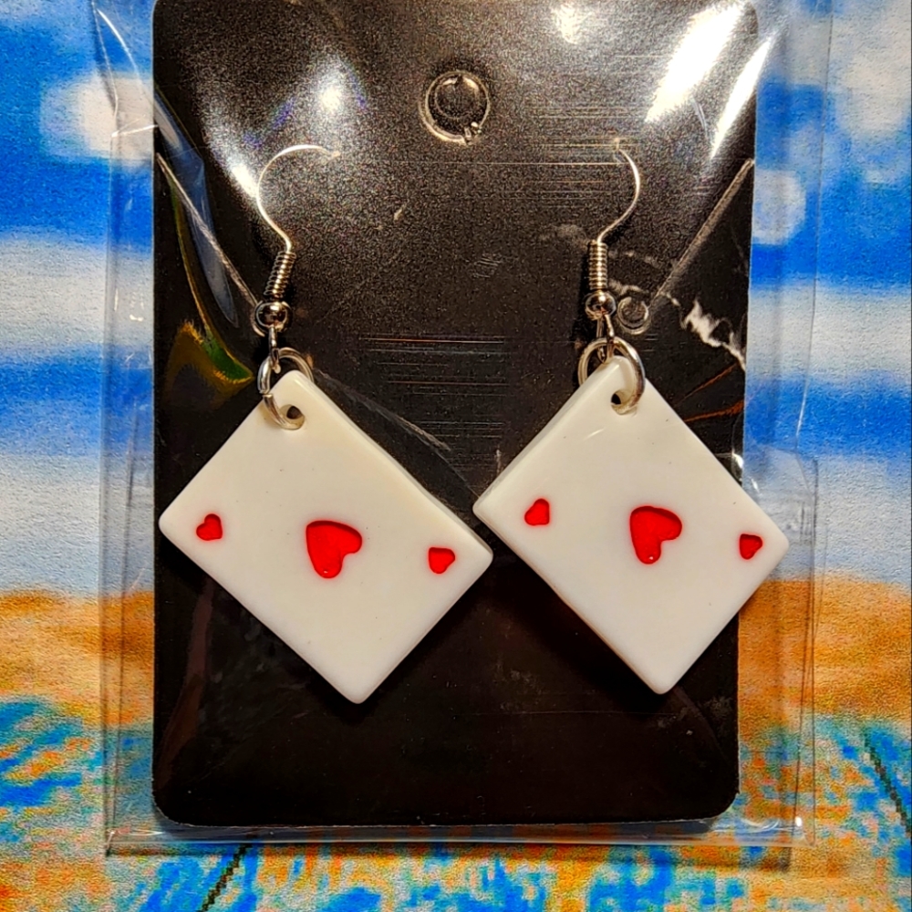 UNIQUE Heart Playing Card Earrings